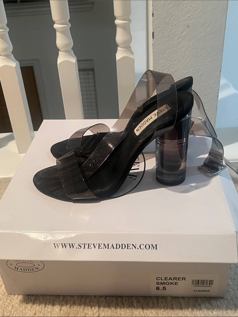 Steve Madden Clearer Smoke Transparent Strap Block Heel Mules